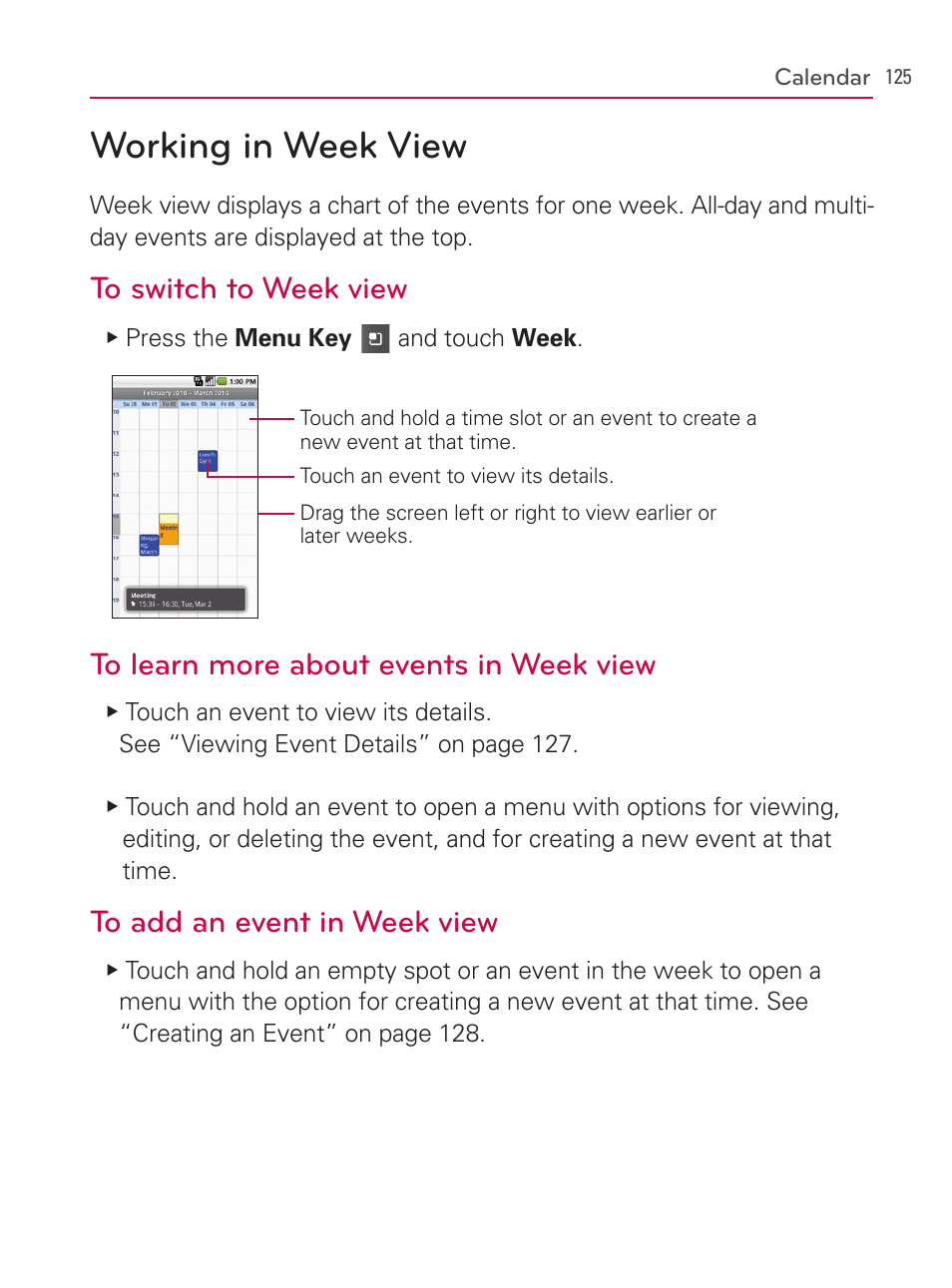 Working in week view | LG AS740 User Manual | Page 126 / 308