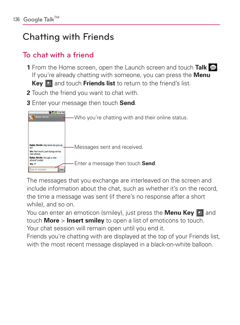 Chatting with friends | LG AS740 User Manual | Page 137 / 308