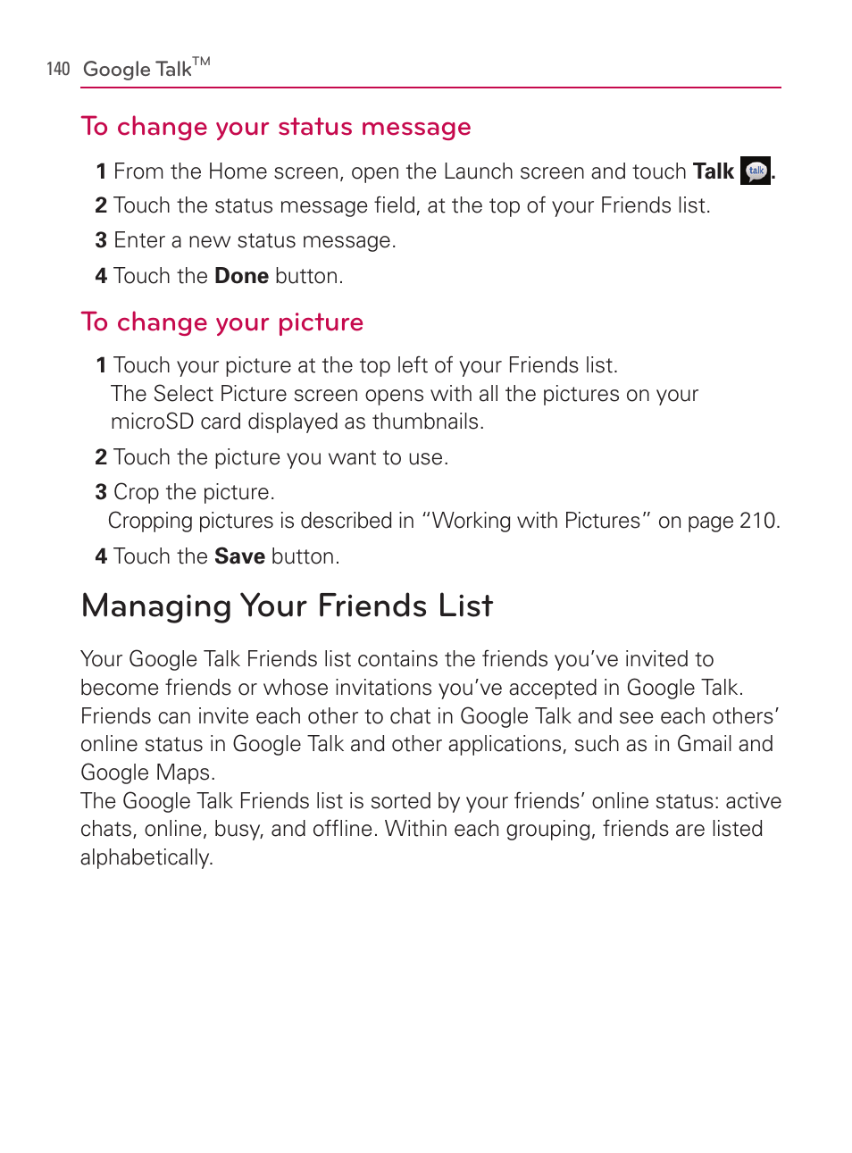 Managing your friends list | LG AS740 User Manual | Page 141 / 308