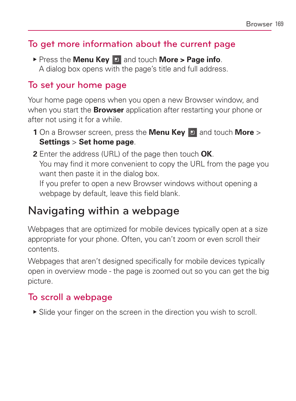 Navigating within a webpage | LG AS740 User Manual | Page 170 / 308