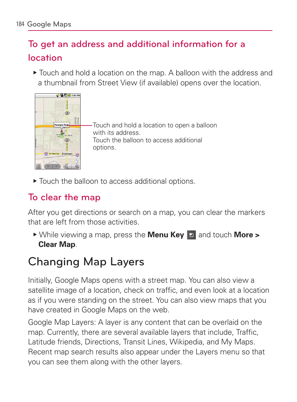 Changing map layers | LG AS740 User Manual | Page 185 / 308