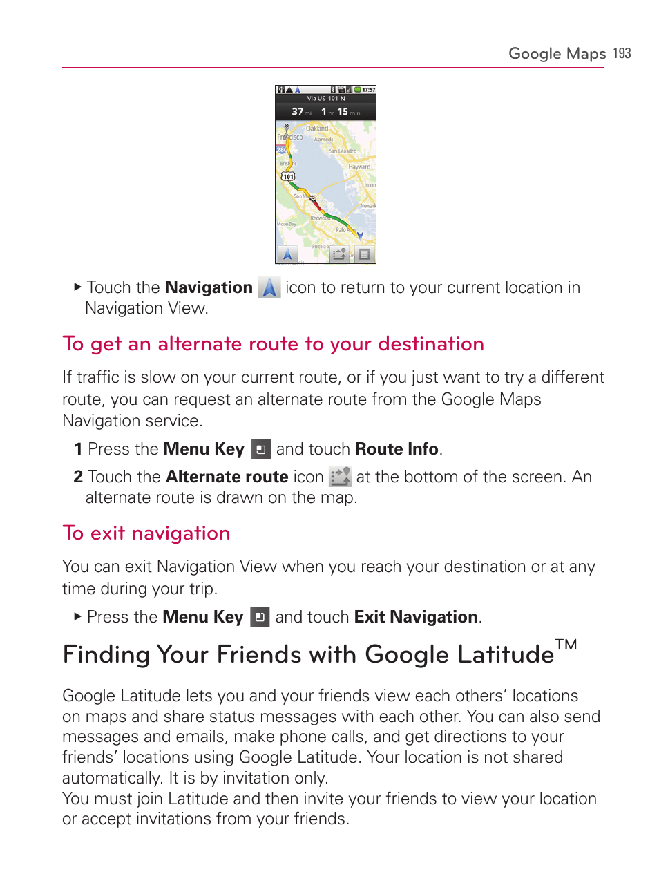 Finding your friends with google latitudetm, Finding your friends with google latitude | LG AS740 User Manual | Page 194 / 308