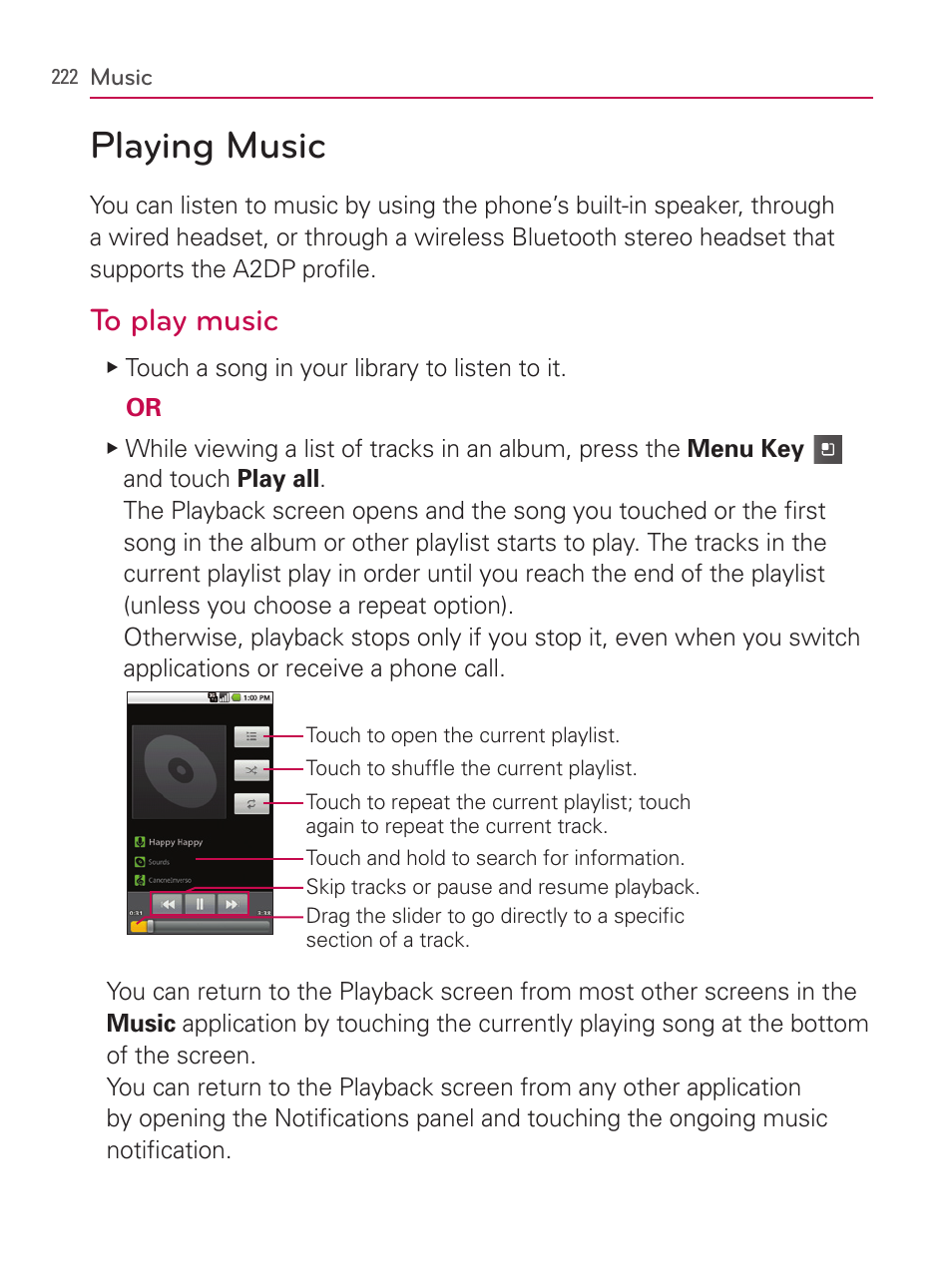 Playing music | LG AS740 User Manual | Page 223 / 308