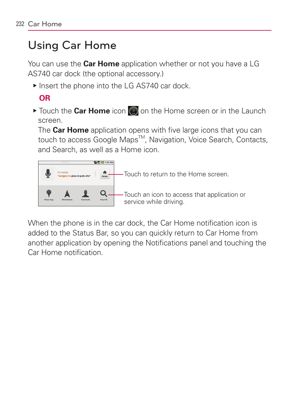 Car home, Using car home | LG AS740 User Manual | Page 233 / 308