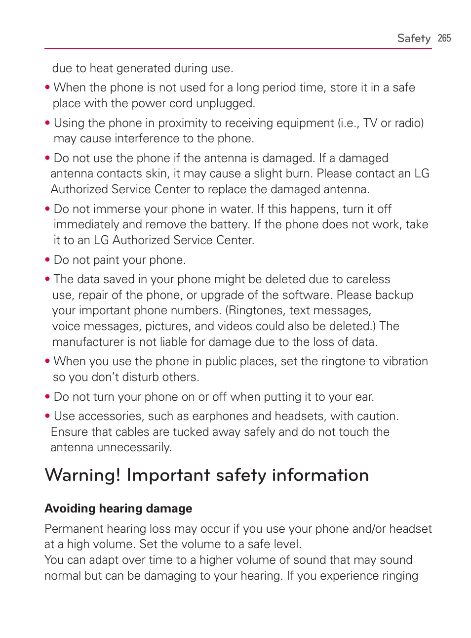 Warning! important safety information | LG AS740 User Manual | Page 266 / 308