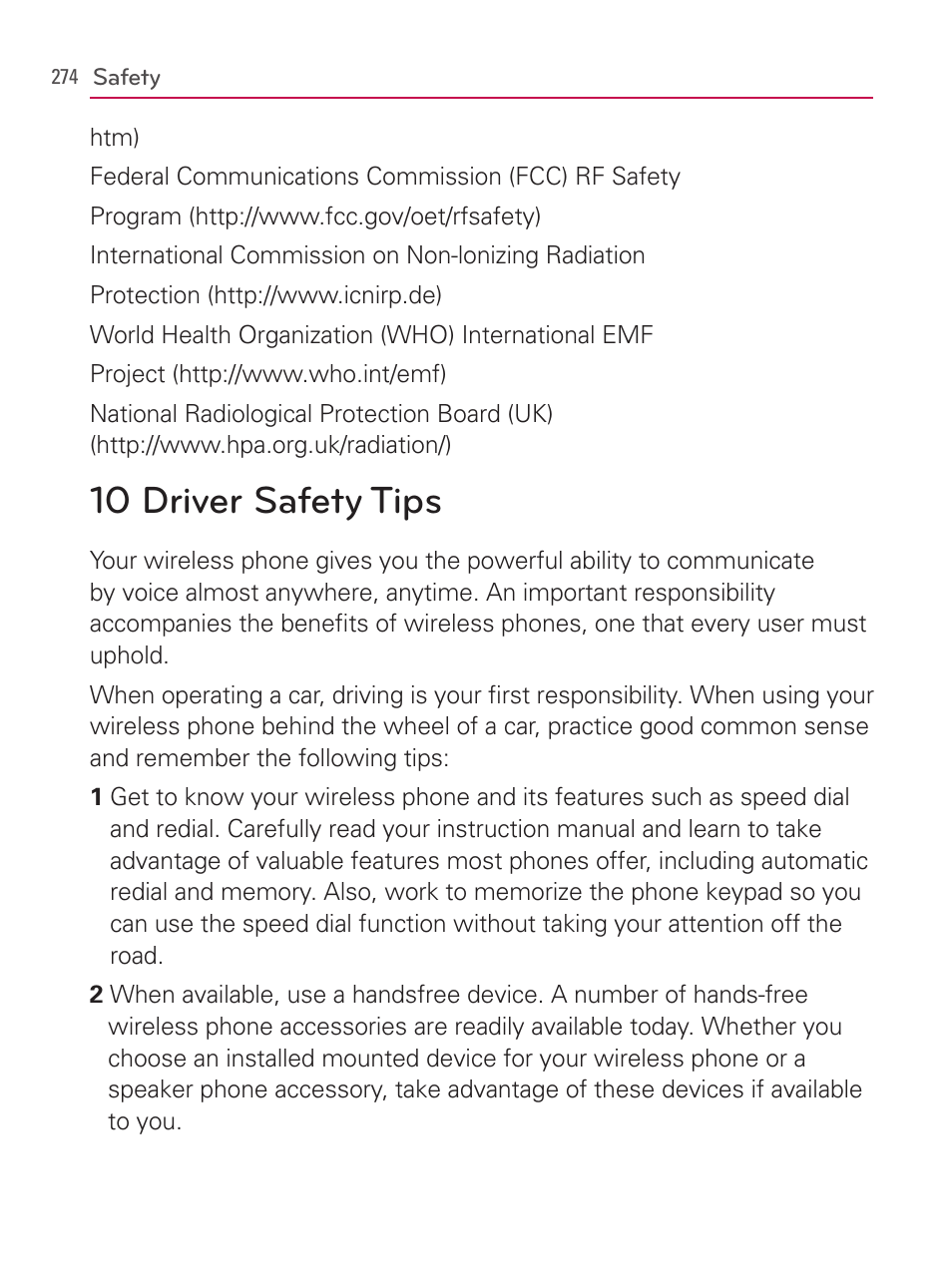 10 driver safety tips | LG AS740 User Manual | Page 275 / 308