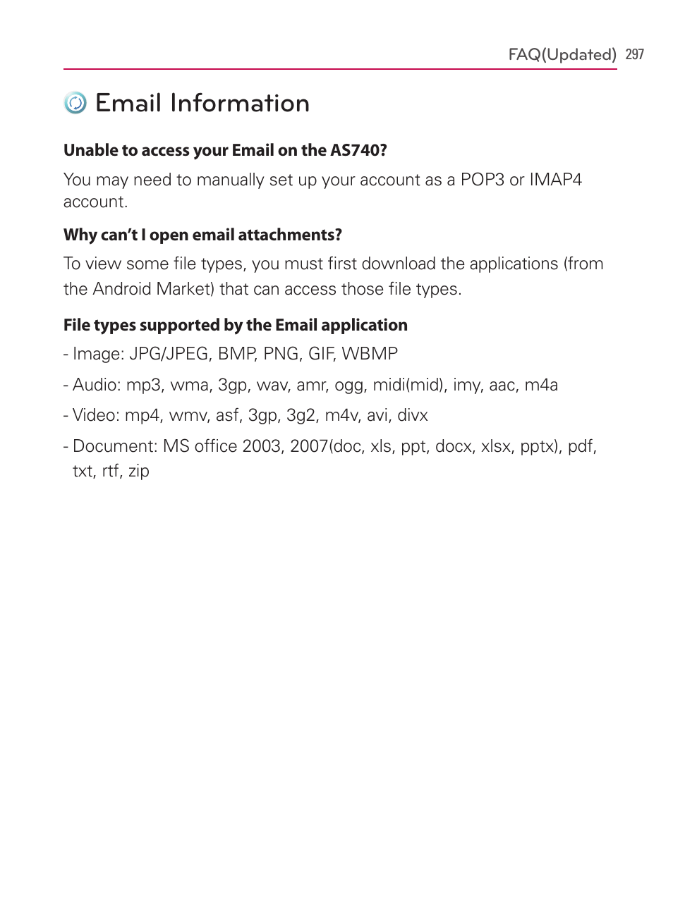 Email information | LG AS740 User Manual | Page 298 / 308