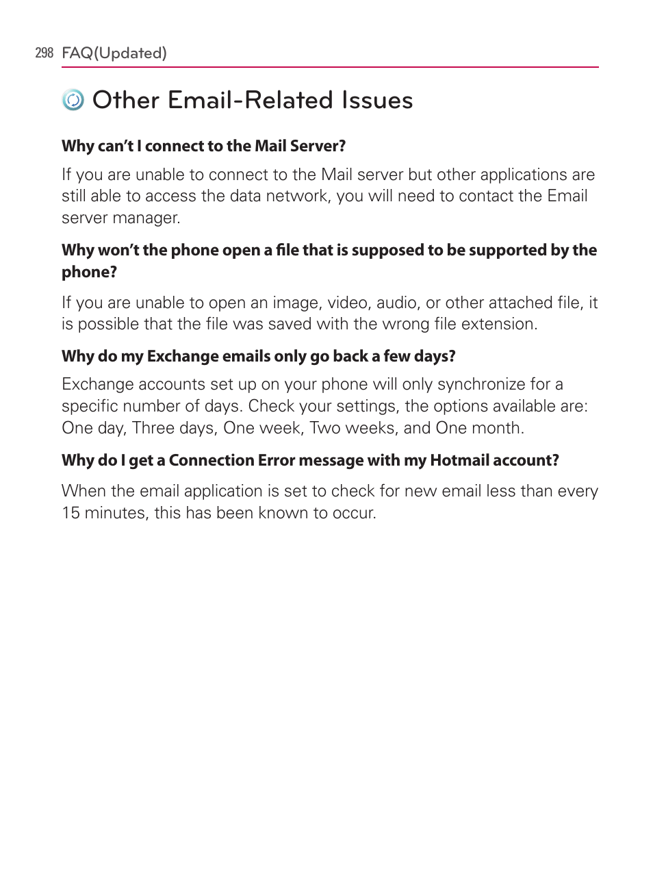 Other email-related issues | LG AS740 User Manual | Page 299 / 308