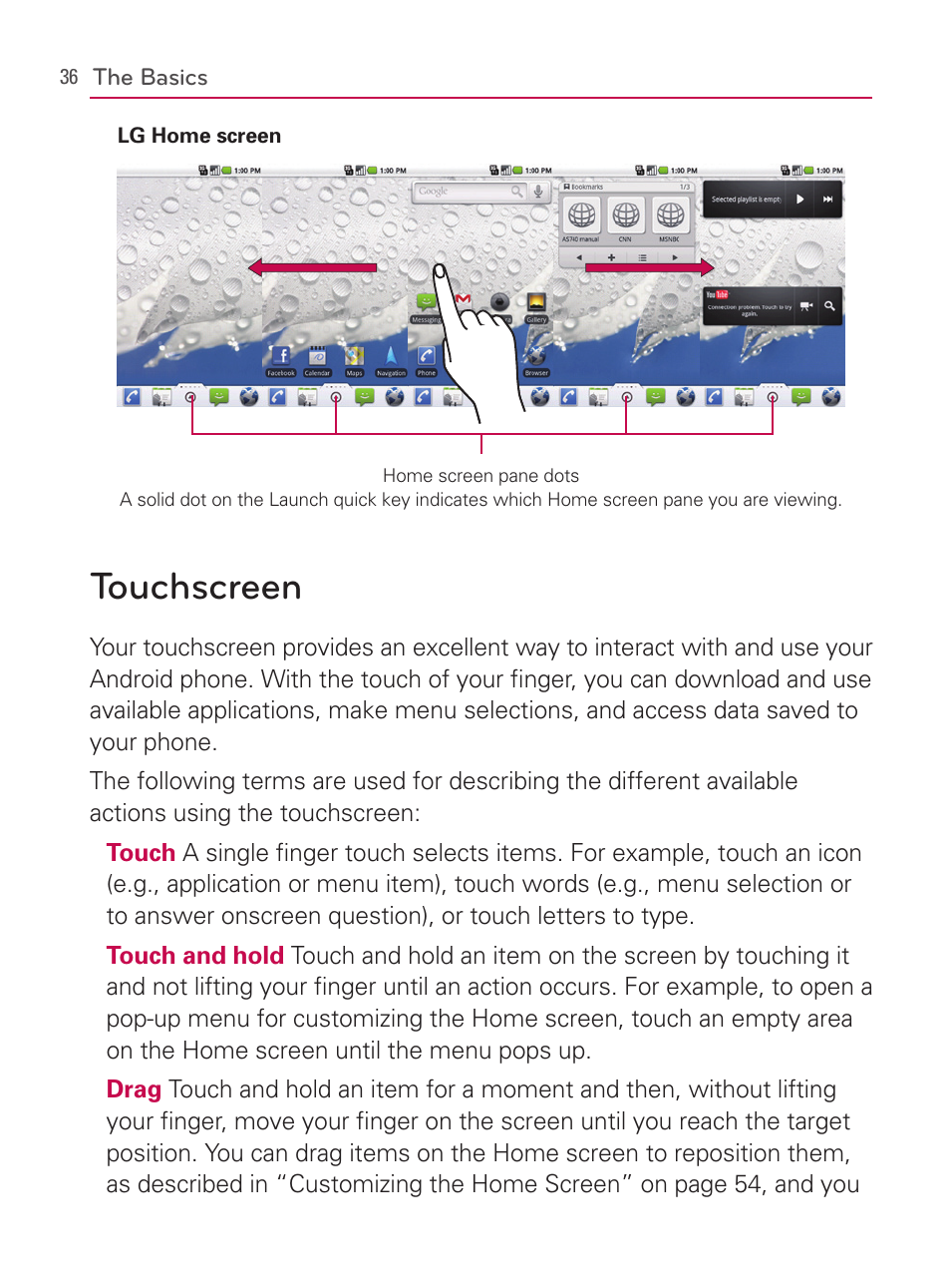 Touchscreen | LG AS740 User Manual | Page 37 / 308