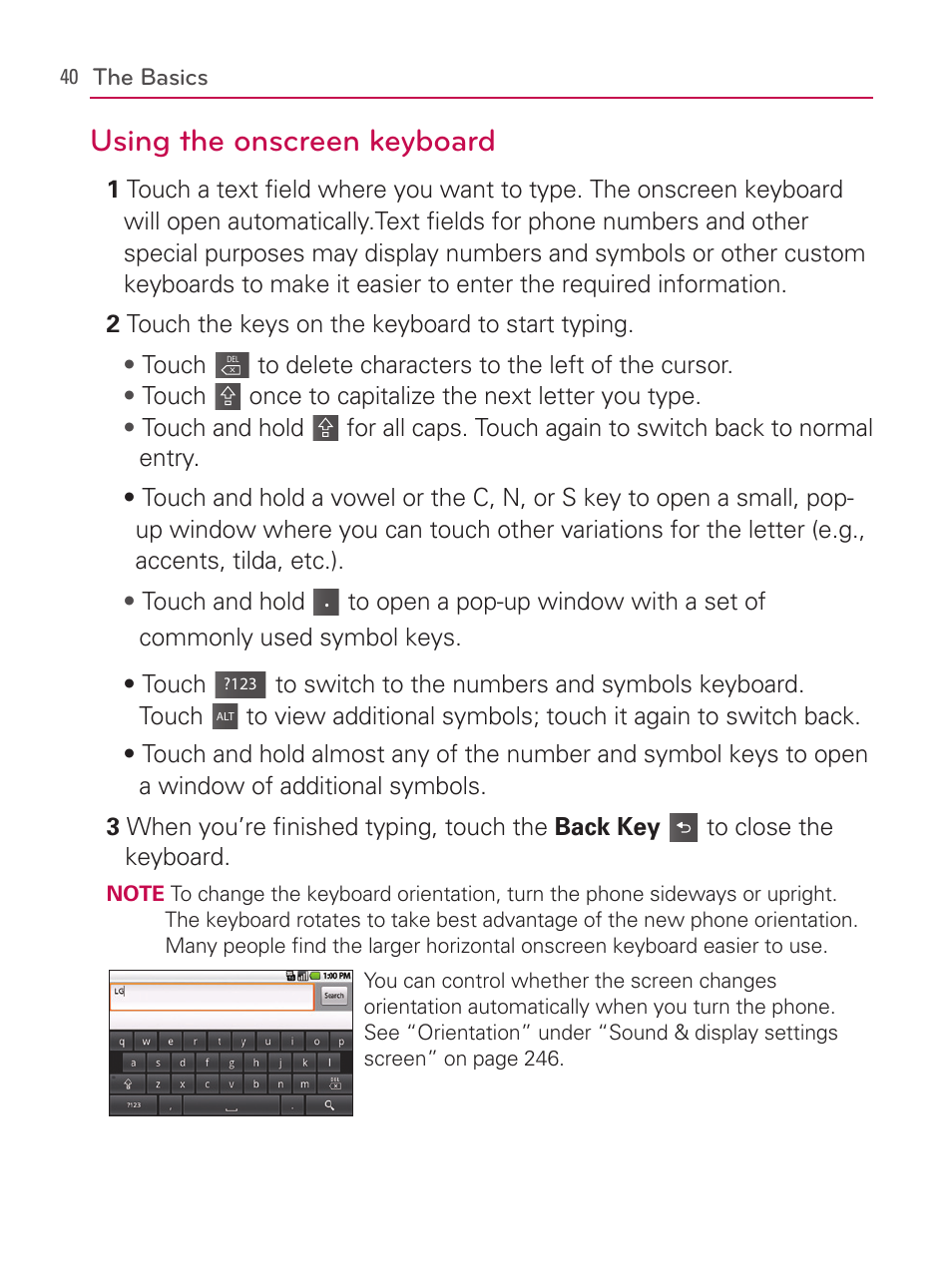 Using the onscreen keyboard | LG AS740 User Manual | Page 41 / 308