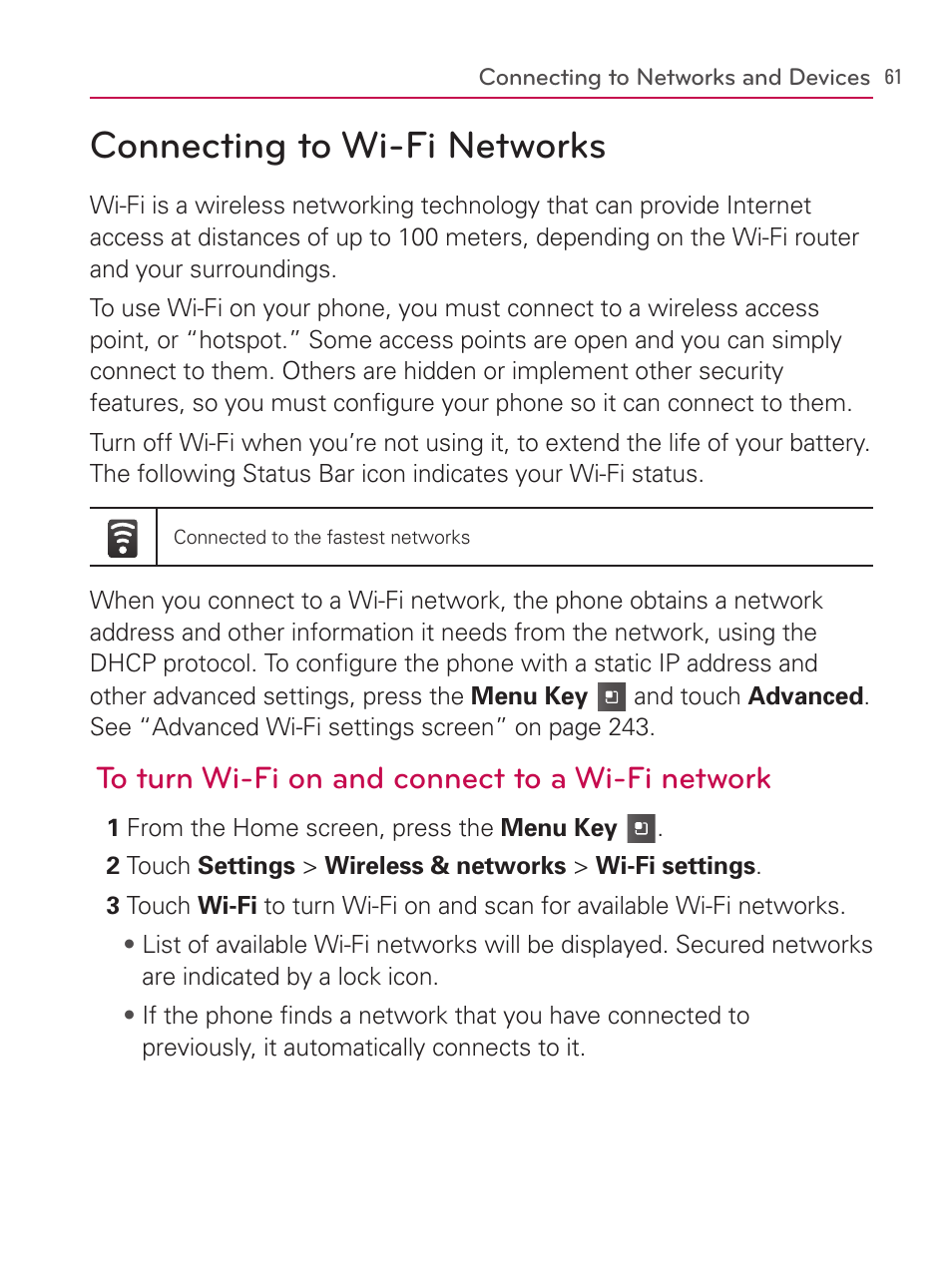 Connecting to wi-fi networks | LG AS740 User Manual | Page 62 / 308