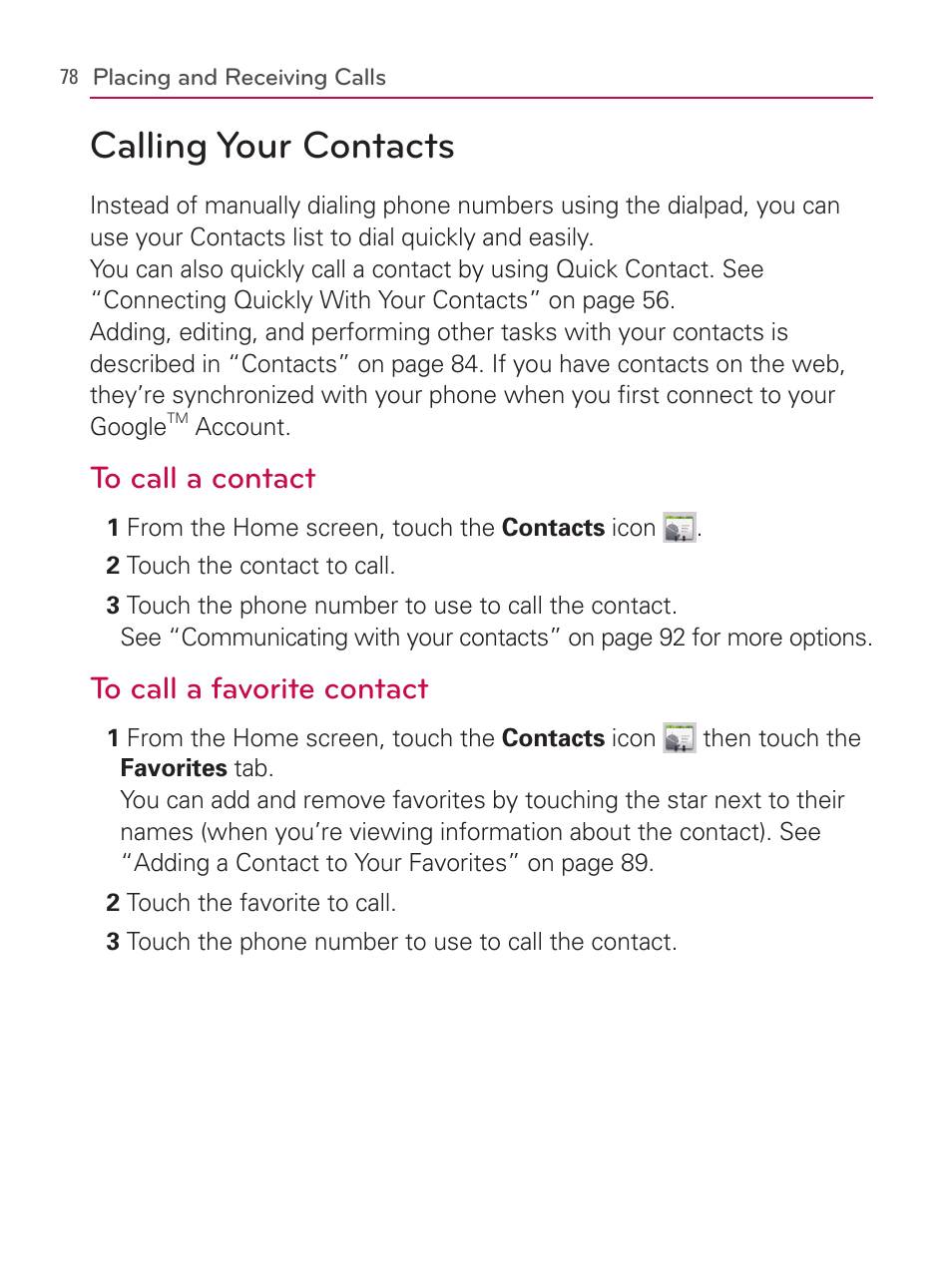 Calling your contacts | LG AS740 User Manual | Page 79 / 308
