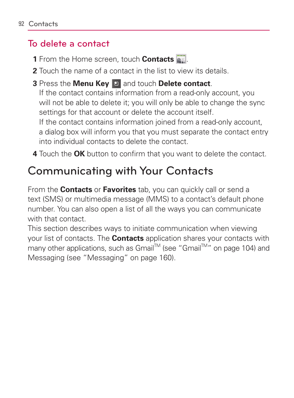 Communicating with your contacts | LG AS740 User Manual | Page 93 / 308