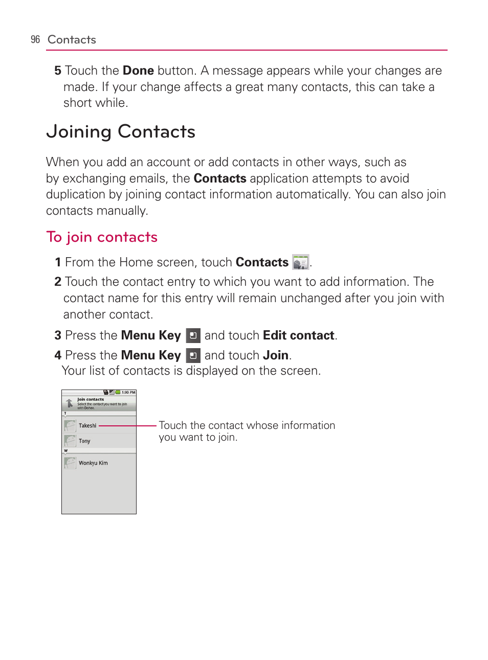 Joining contacts | LG AS740 User Manual | Page 97 / 308