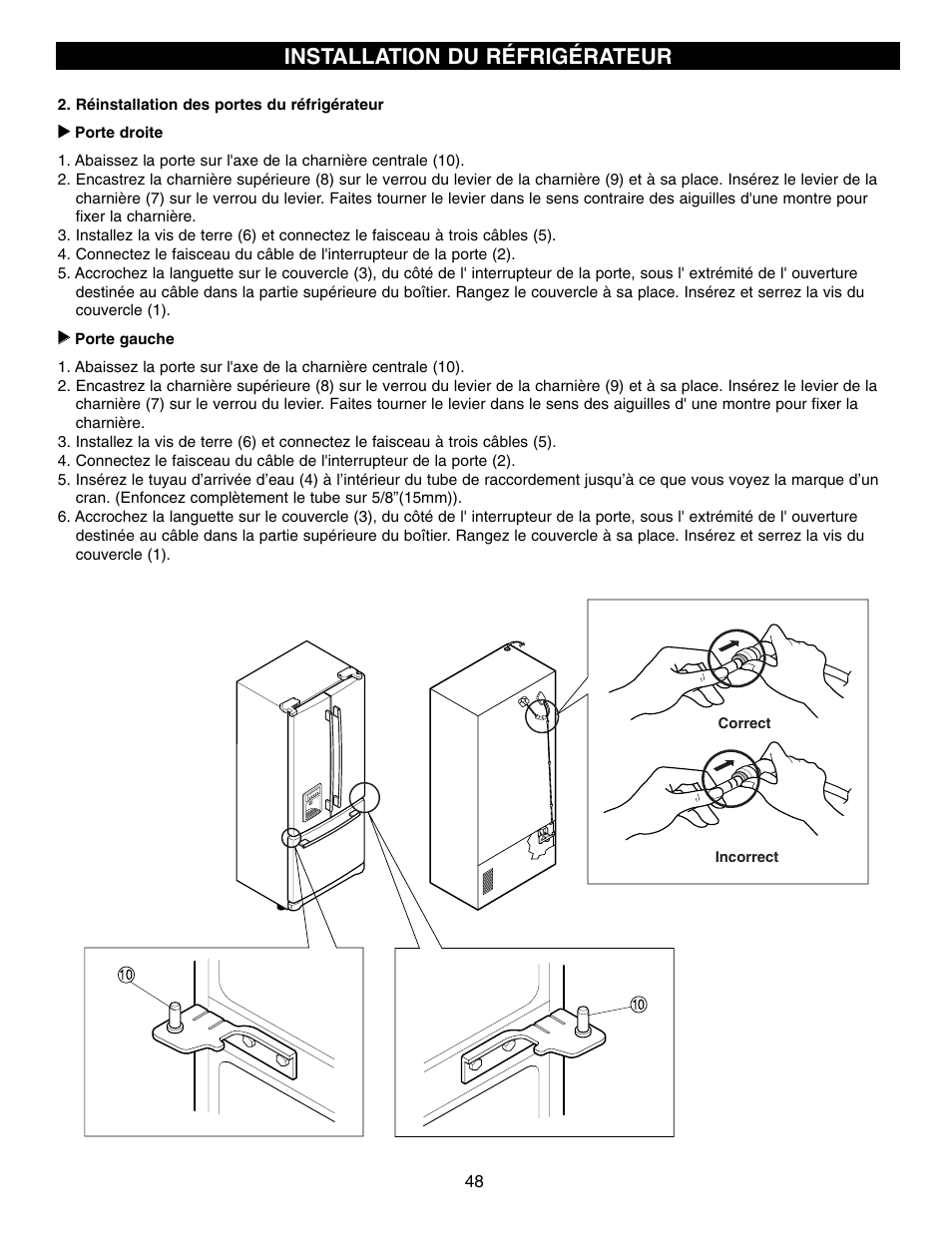 Installation du réfrigérateur | LG LFX21970 User Manual | Page 48 / 109