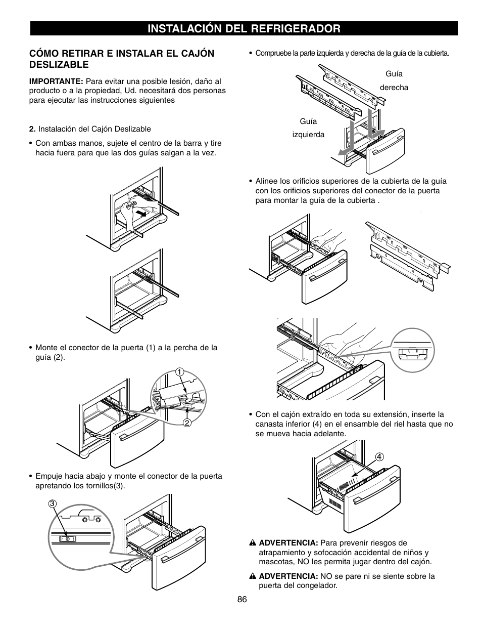 Instalación del refrigerador | LG LFX21970 User Manual | Page 86 / 109