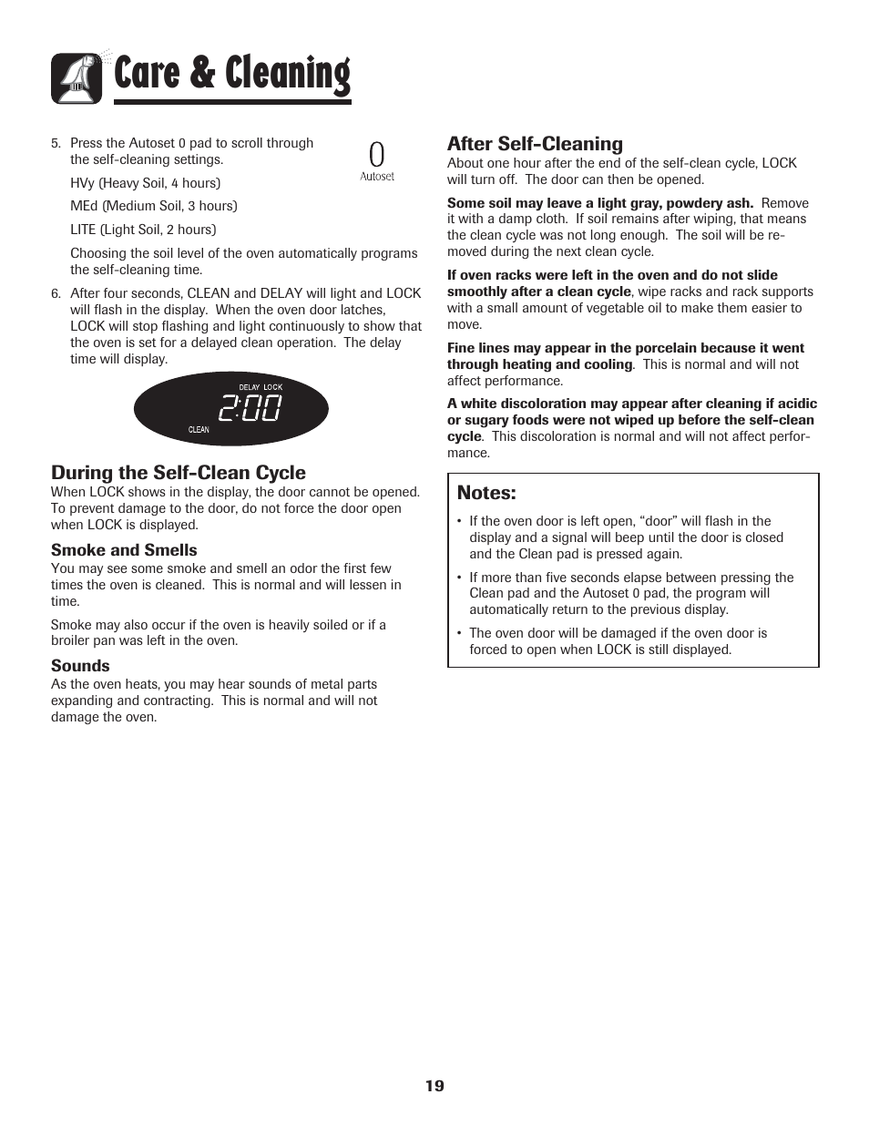 Care & cleaning, After self-cleaning, During the self-clean cycle | LG 800 User Manual | Page 20 / 84