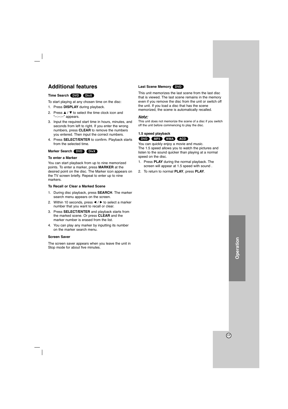 Additional features, Operation | LG LFD750 User Manual | Page 17 / 29