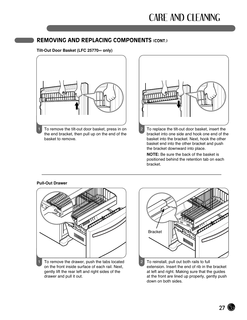 27 removing and replacing components | LG LFC21770 User Manual | Page 27 / 108