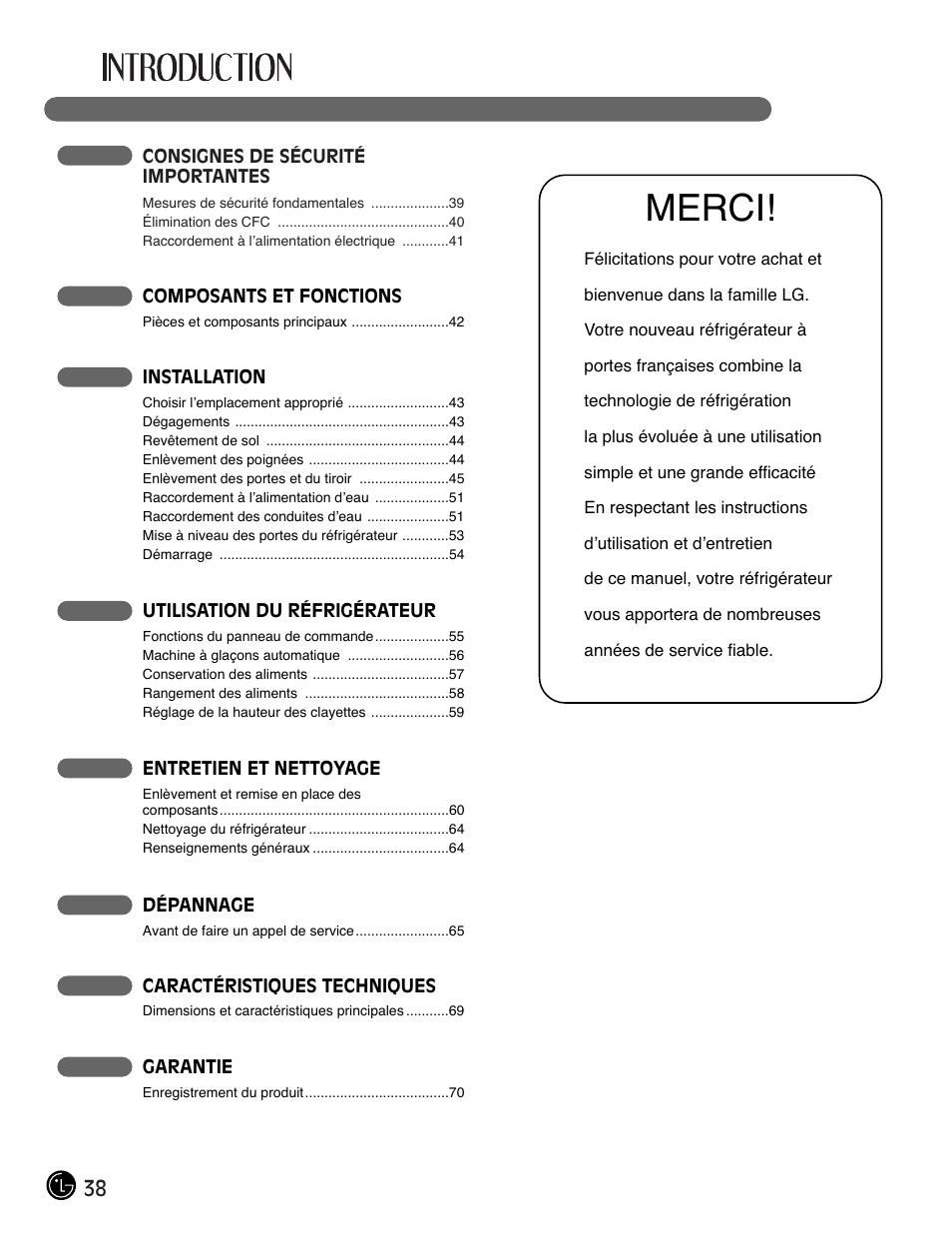 Merci | LG LFC21770 User Manual | Page 38 / 108