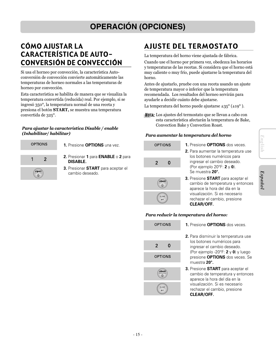 Operación (opciones), Ajuste del termostato | LG LRE30755SW User Manual | Page 51 / 72