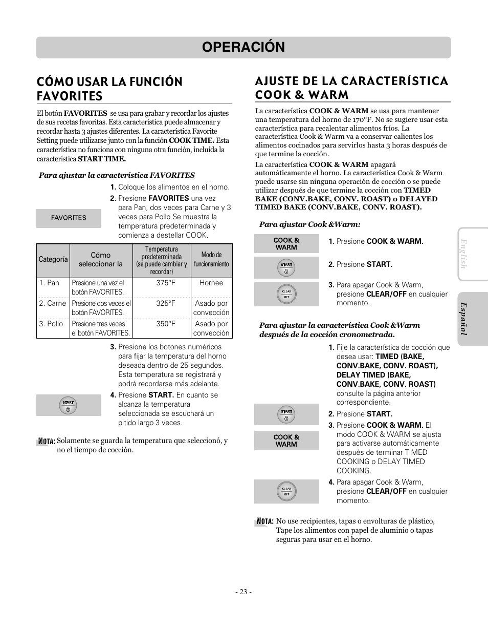 Operación, Cómo usar la función favorites | LG LRE30755SW User Manual | Page 59 / 72