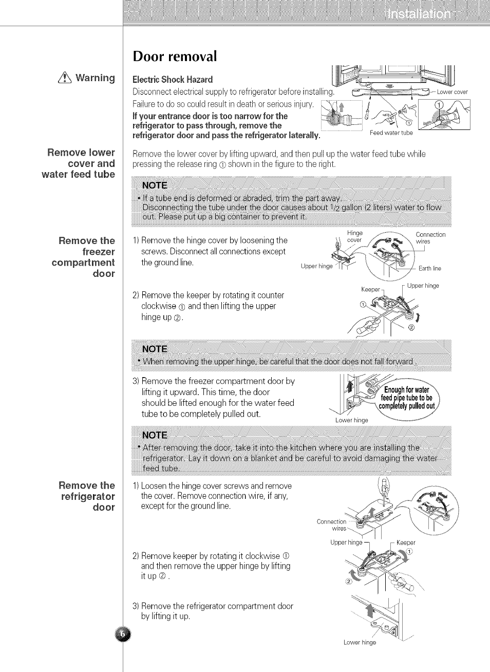 Note, Door removal | LG LSC 21943ST User Manual | Page 6 / 31