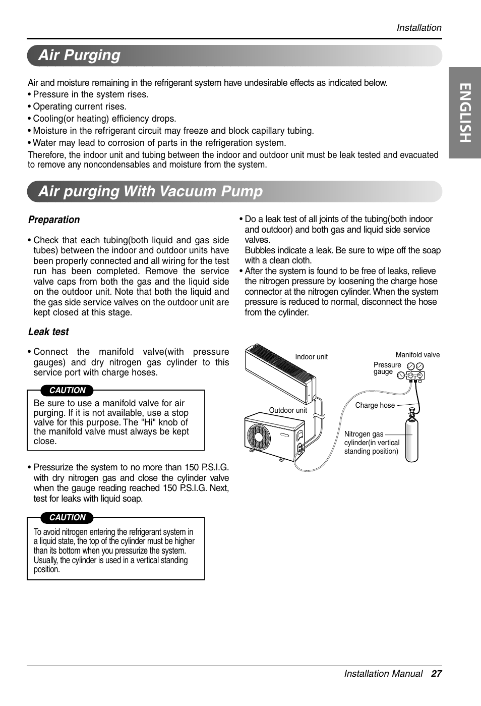 English air purging air purging with vacuum pump | LG 3828A30087S User Manual | Page 27 / 33