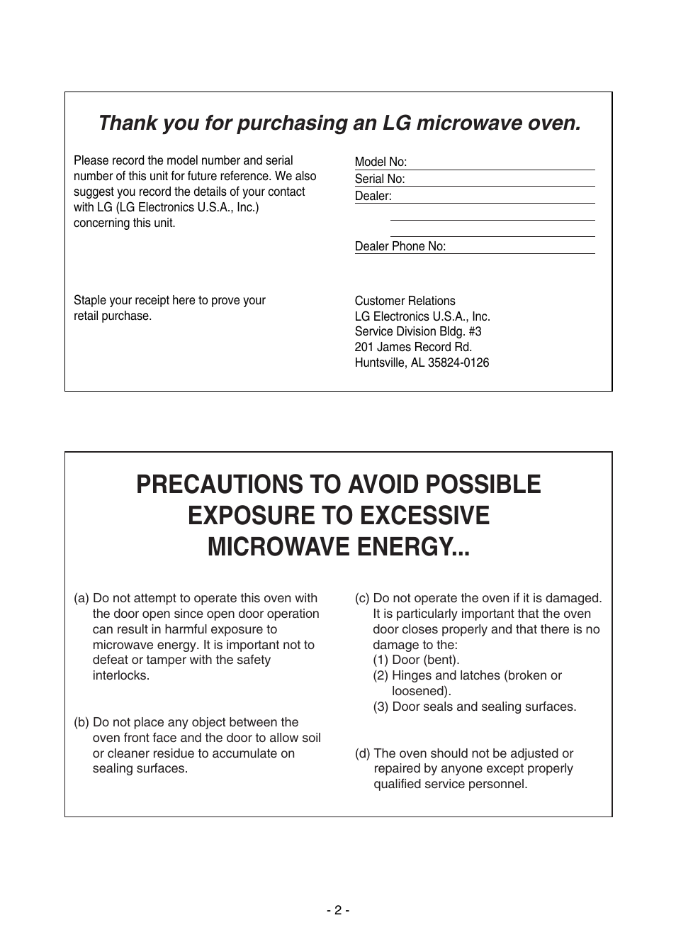 LG LMV1650SW User Manual | Page 2 / 32