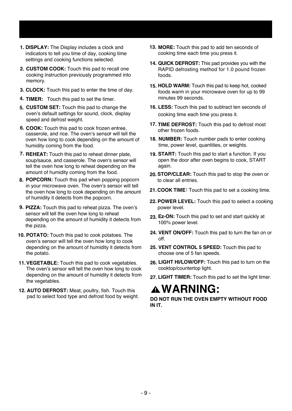 Warning, Information | LG LMV1650SW User Manual | Page 9 / 32