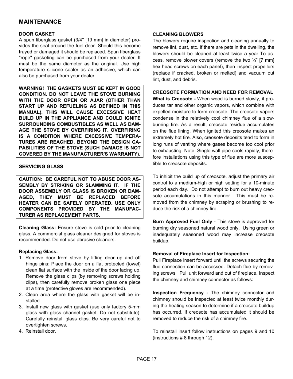 Maintenance | LG EARTH STOVE 2800HT User Manual | Page 17 / 29