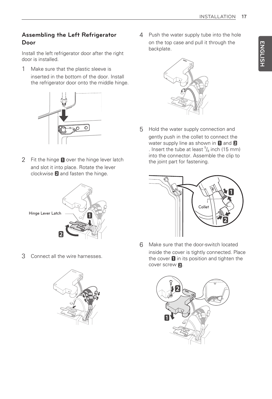 Assembling the left refrigerator door | LG French Door Refrigerator MFL62184416 User Manual | Page 17 / 61