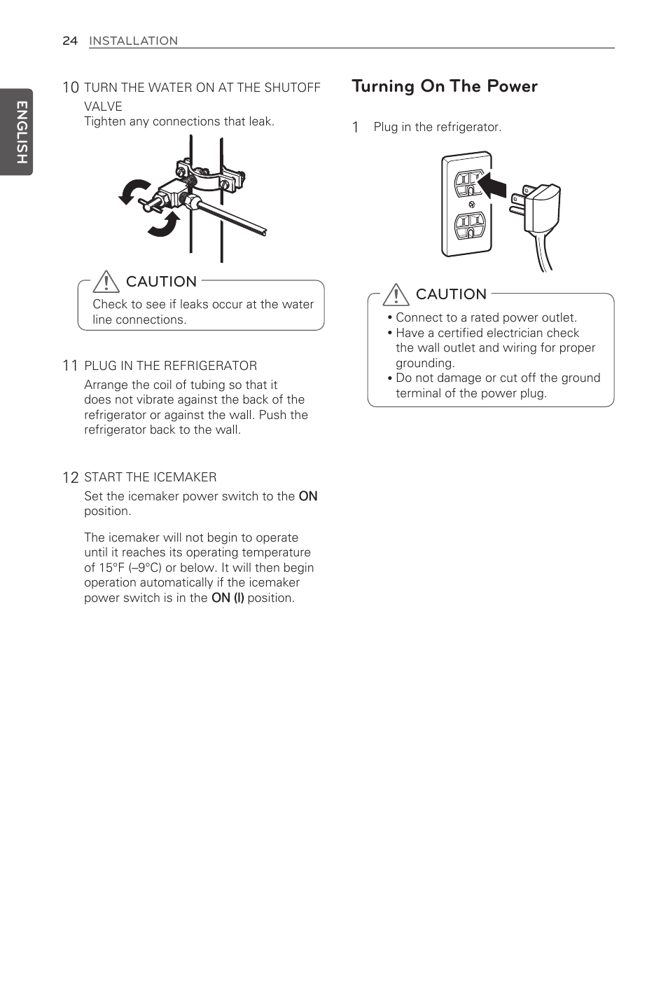Turning on the power | LG French Door Refrigerator MFL62184416 User Manual | Page 24 / 61