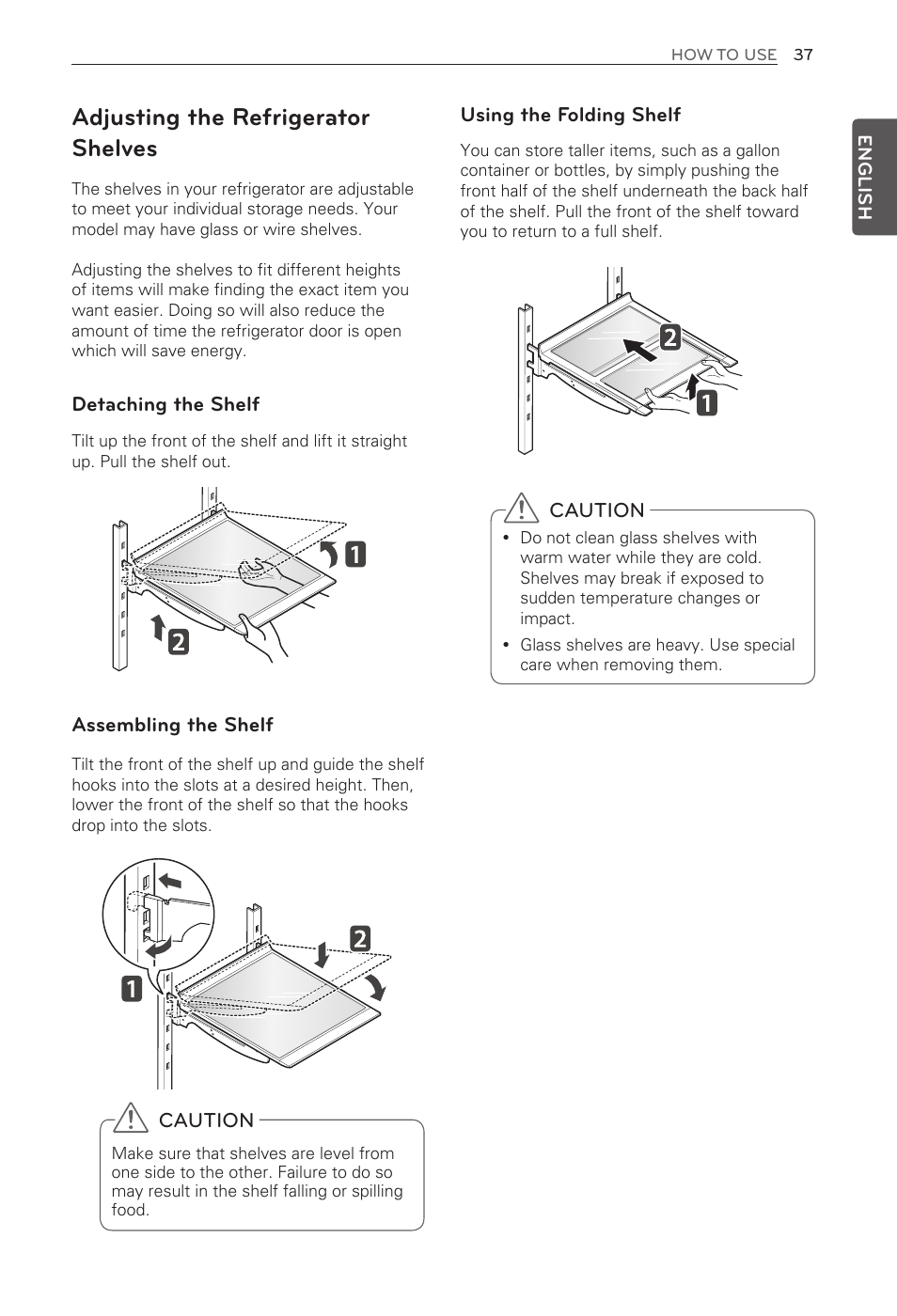 Adjusting the refrigerator shelves | LG French Door Refrigerator MFL62184416 User Manual | Page 37 / 61