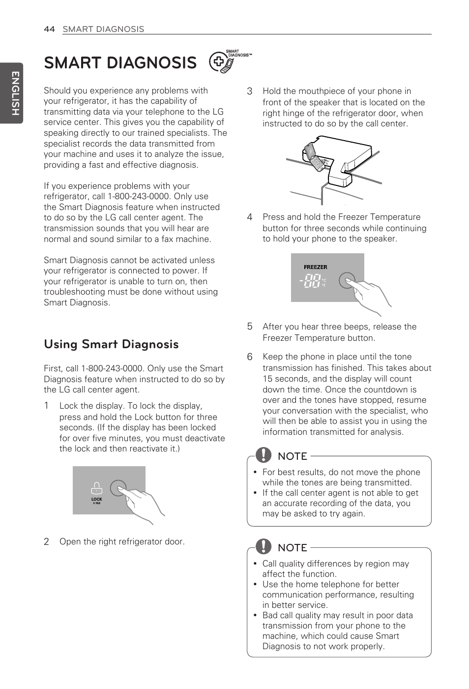 Smart diagnosis, Using smart diagnosis | LG French Door Refrigerator MFL62184416 User Manual | Page 44 / 61
