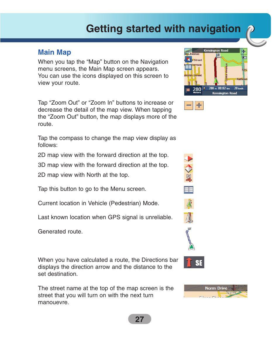 Main map, Getting started with navigation | LG LN500 Series User Manual | Page 27 / 72