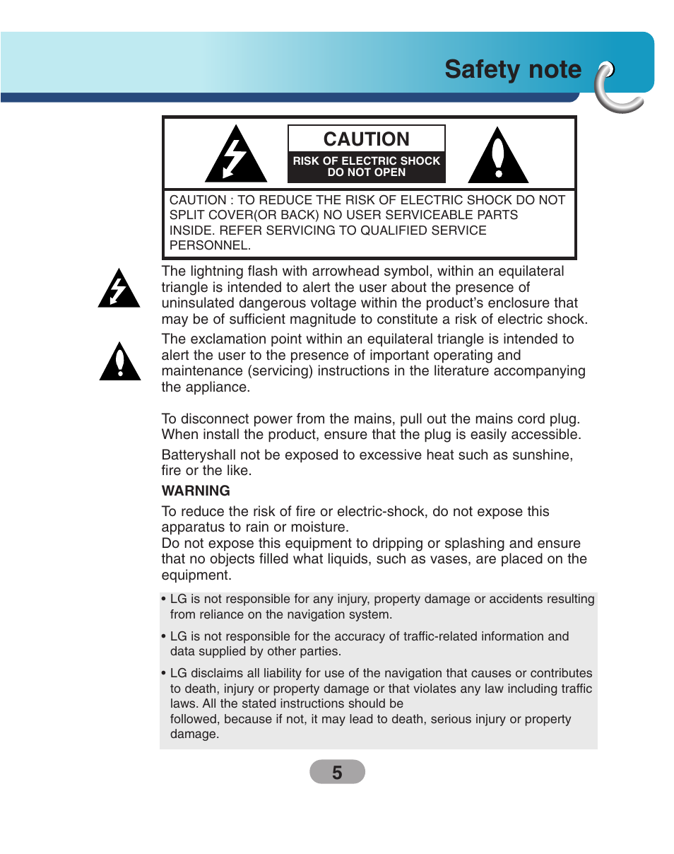 Safety note, Caution | LG LN500 Series User Manual | Page 5 / 72