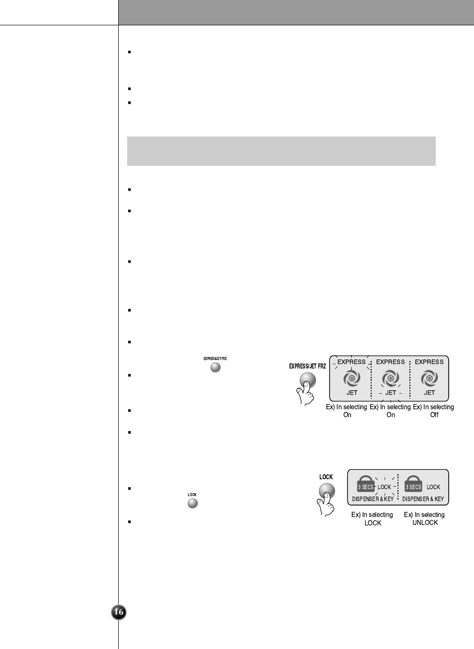 Jet freezer, Lock | LG LSRC 26915SW User Manual | Page 16 / 33