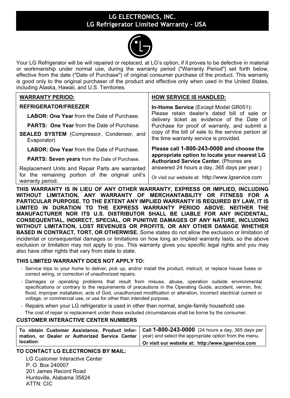 LG LSRC 26915SW User Manual | Page 32 / 33