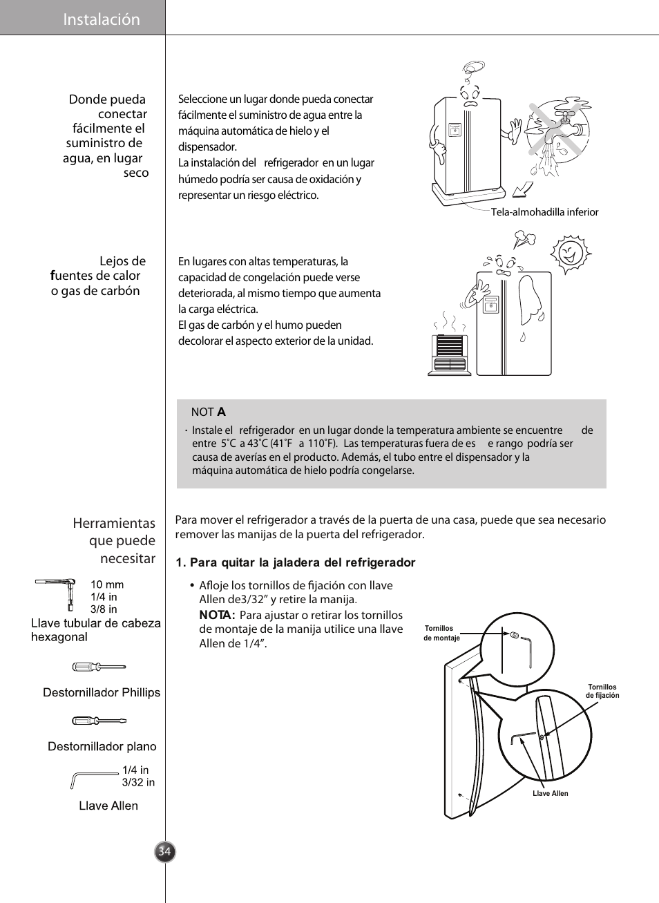 Instalación, Herramientas que puede necesitar | LG LSC27910** User Manual | Page 34 / 56