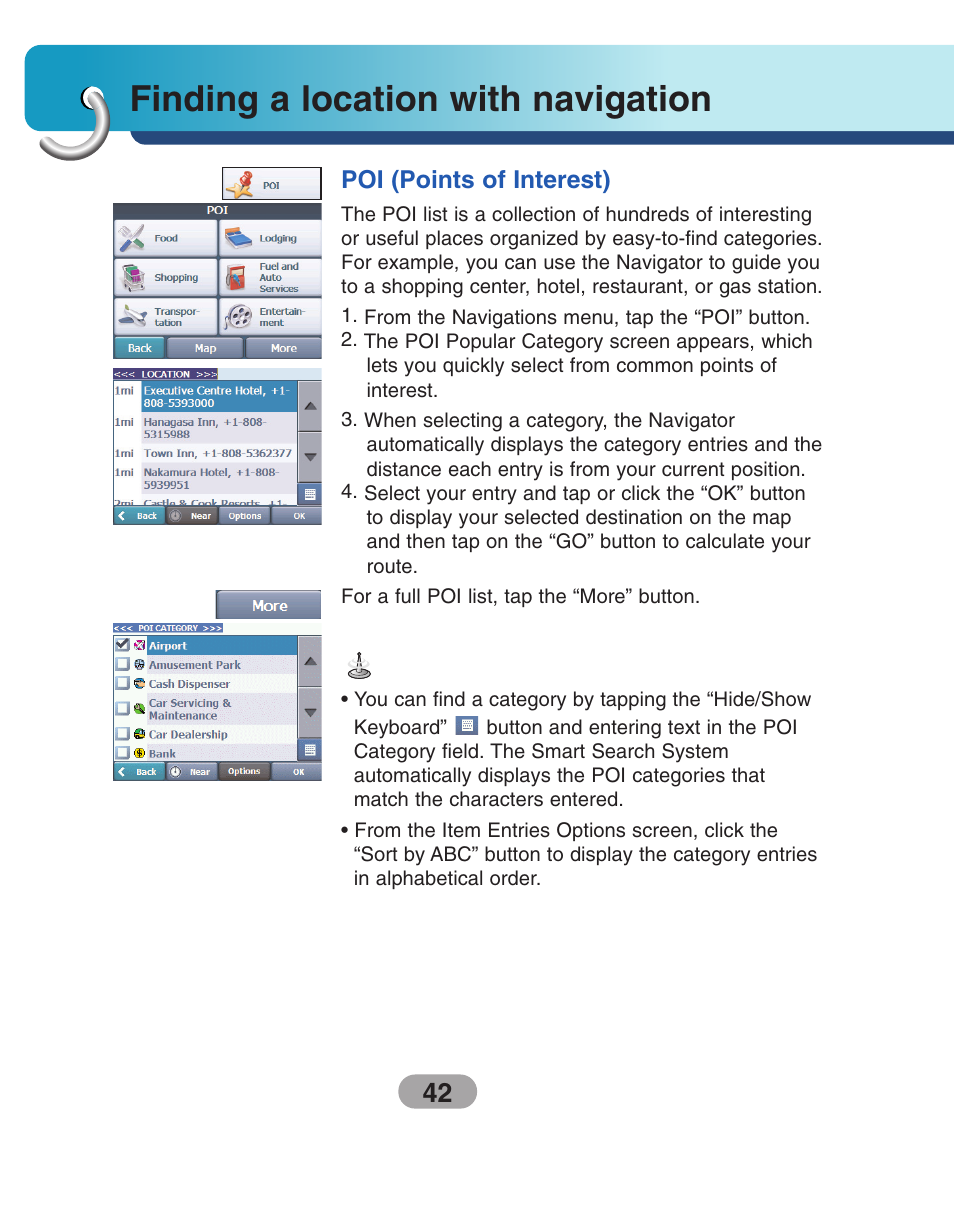 Poi (points of interest), Finding a location with navigation | LG LN730Series User Manual | Page 42 / 76