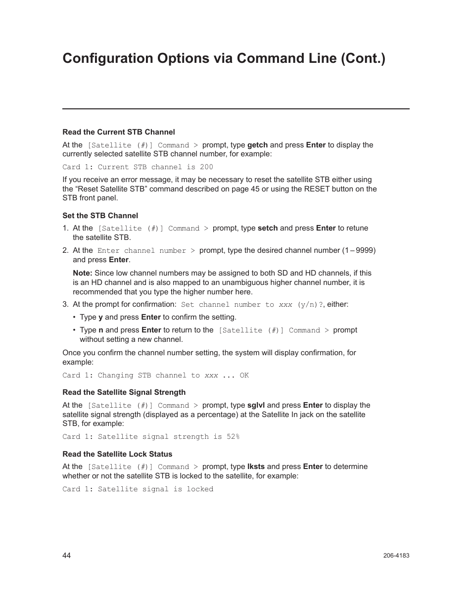 Configuration options via command line (cont.) | LG CodePlus MUX/MOD Feature Card HCS6320 User Manual | Page 44 / 52