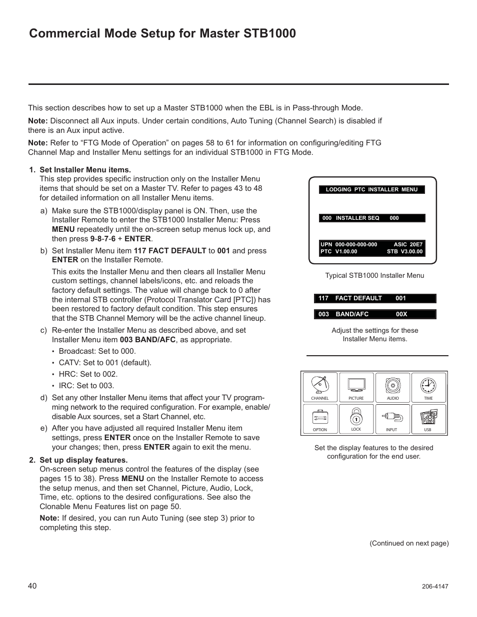 Commercial mode setup for master stb1000 | LG STB1000 User Manual | Page 40 / 86