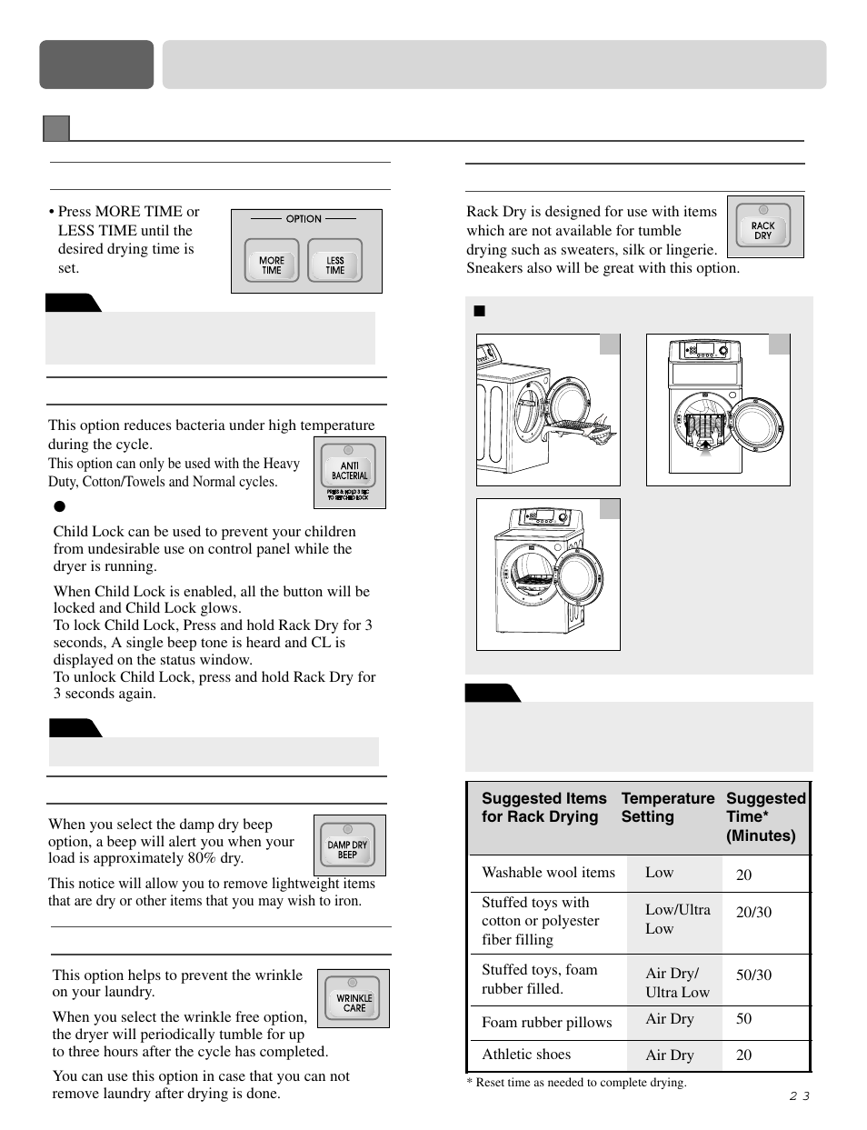 Part 9 operating your dryer, 2option button | LG D0452G User Manual | Page 23 / 62