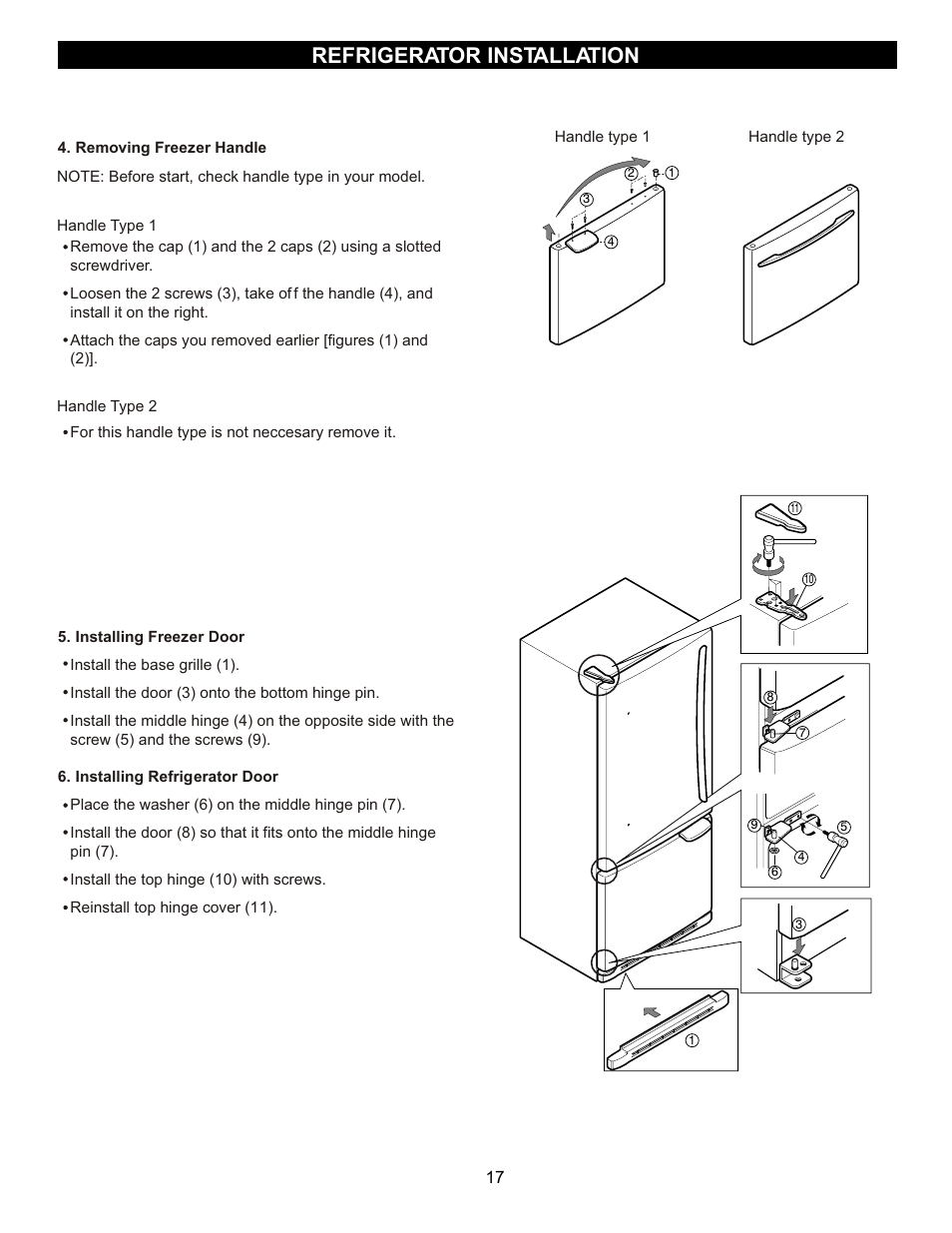 Refrigerator installation | LG LBC2251 User Manual | Page 17 / 38