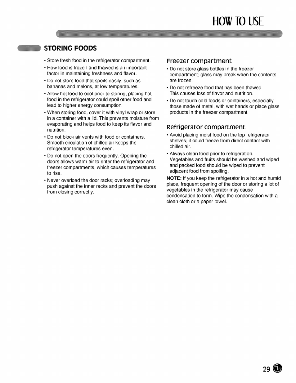 Storing foods, How to use | LG LMX21984 User Manual | Page 29 / 46