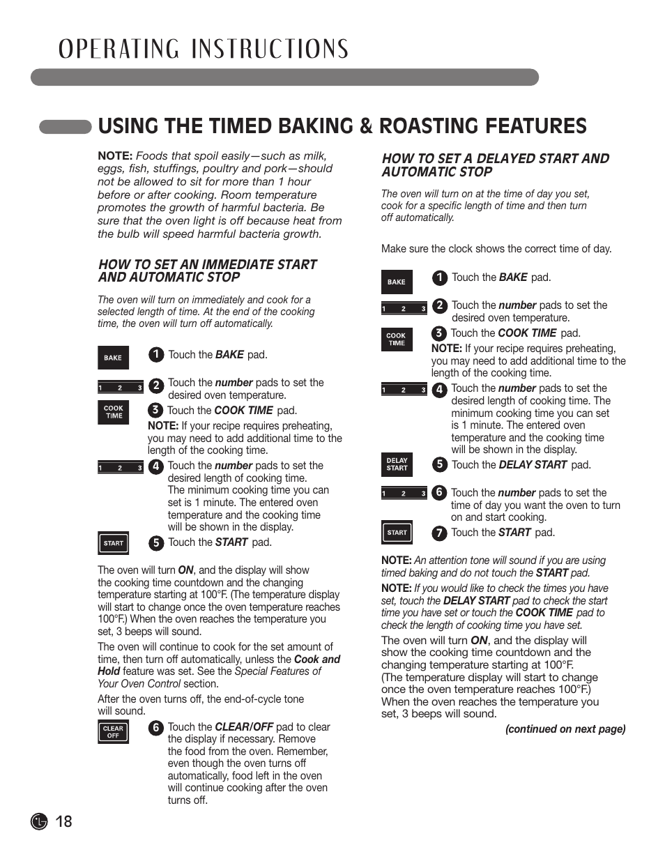 Using the timed baking & roasting features | LG LRG30855ST User Manual | Page 18 / 96