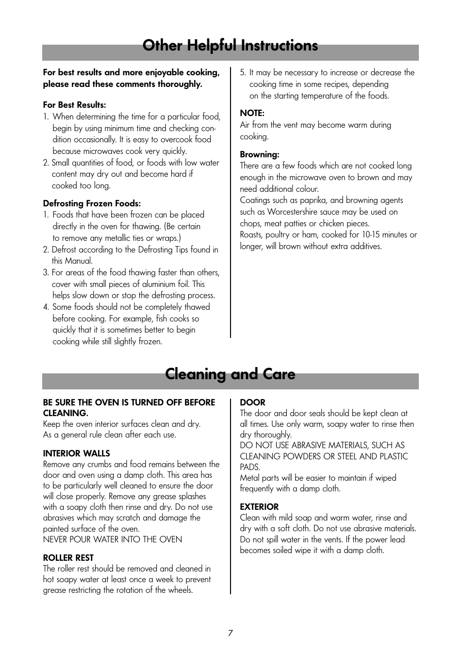 Other helpful instructions cleaning and care | LG MS-192W User Manual | Page 7 / 14