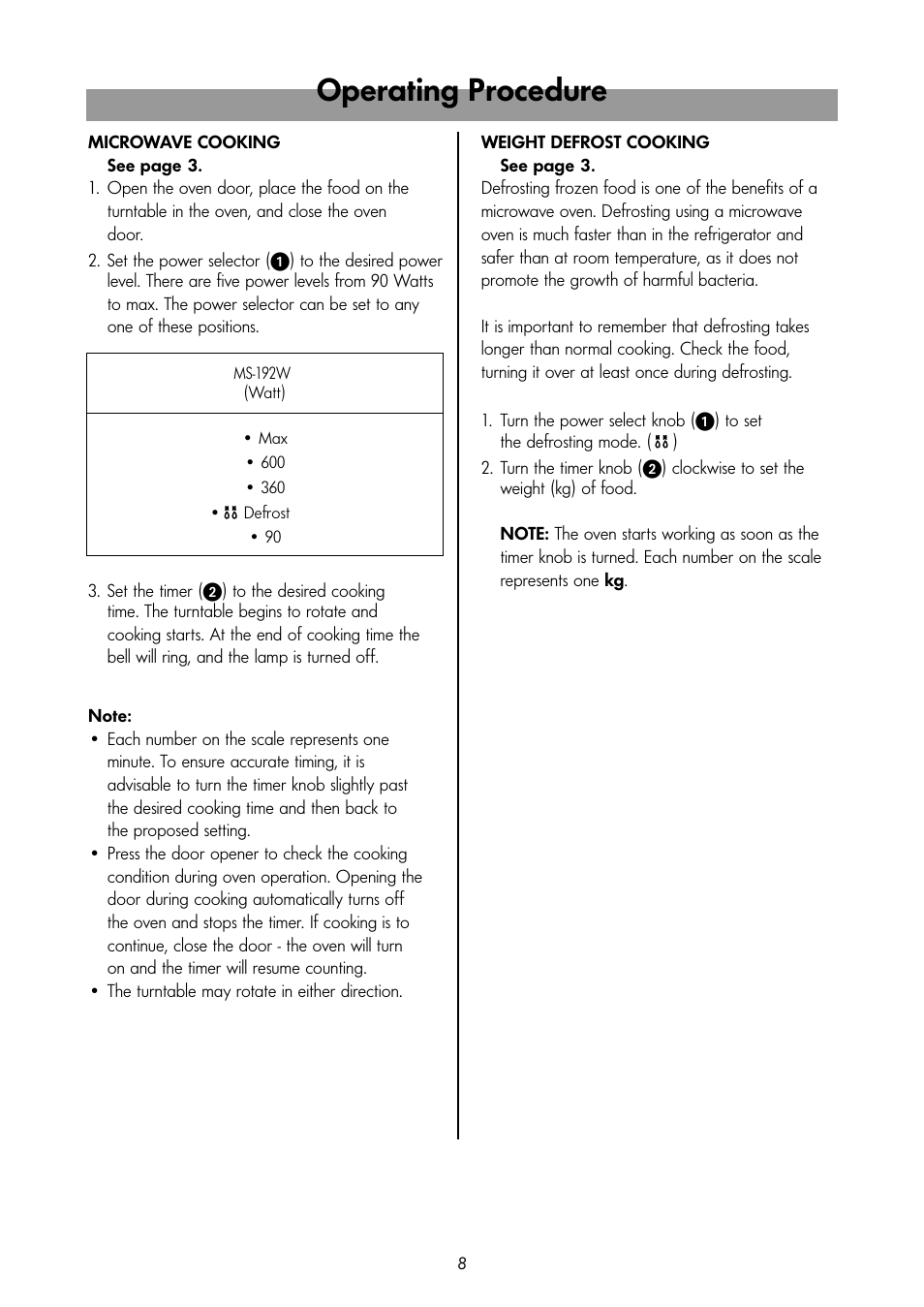 Operating procedure | LG MS-192W User Manual | Page 8 / 14
