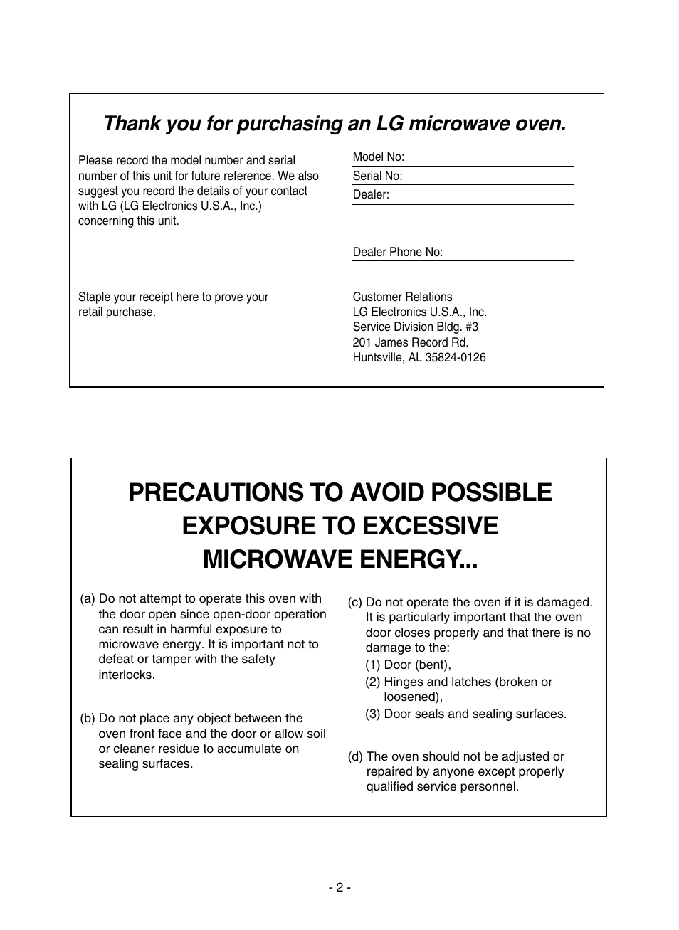 LG LMVM1935T User Manual | Page 2 / 36